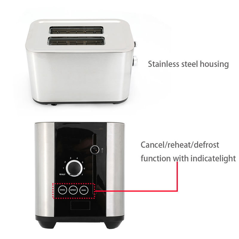 6 vezes configuração do invólucro de aço inoxidável com função de cancelamento/requecimento/descongelamento com indiclight 2 Slices Toaster